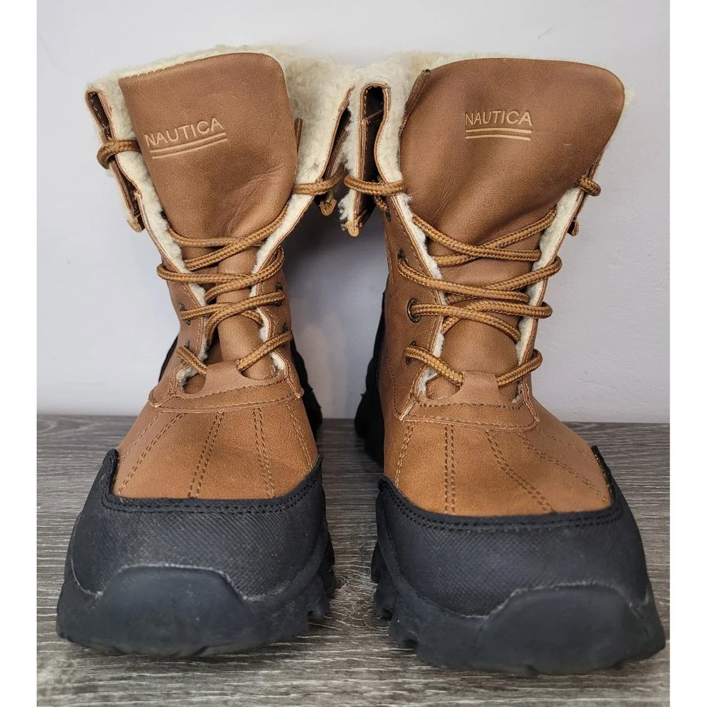 Nautica Indus Winter Snow Boots Brown Tan Faux Shearling Lined Duck Kids Sz  2